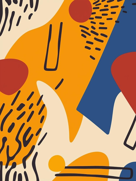 Playful Abstract Geometric Shapes in Orange Blue and Red Poster