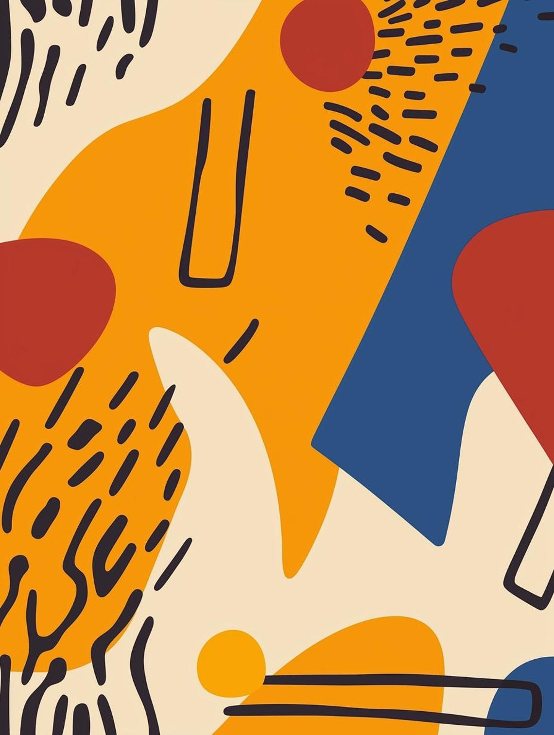 Abstract Modern Print Inspired By Matisse With Bold Colors And Playful Shapes For Home Decor Wall Art