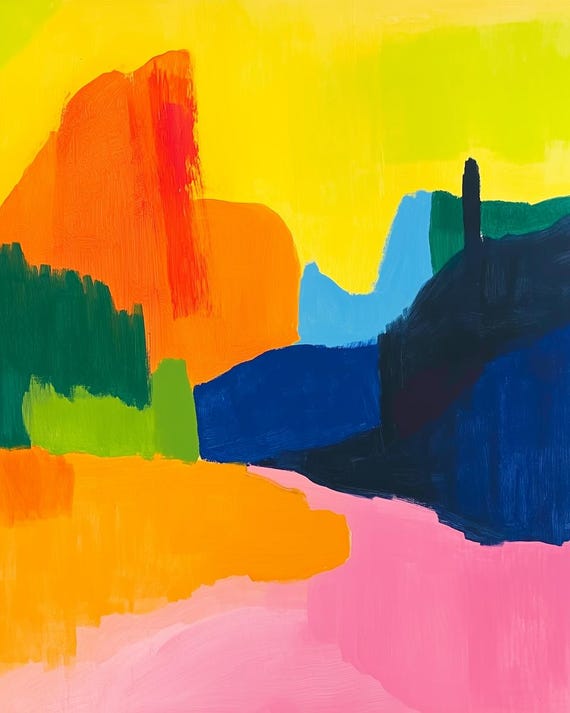 Colorful Abstract Landscape Art Print Modern Wall Art Home Decor Bright Bold Vivid Colors