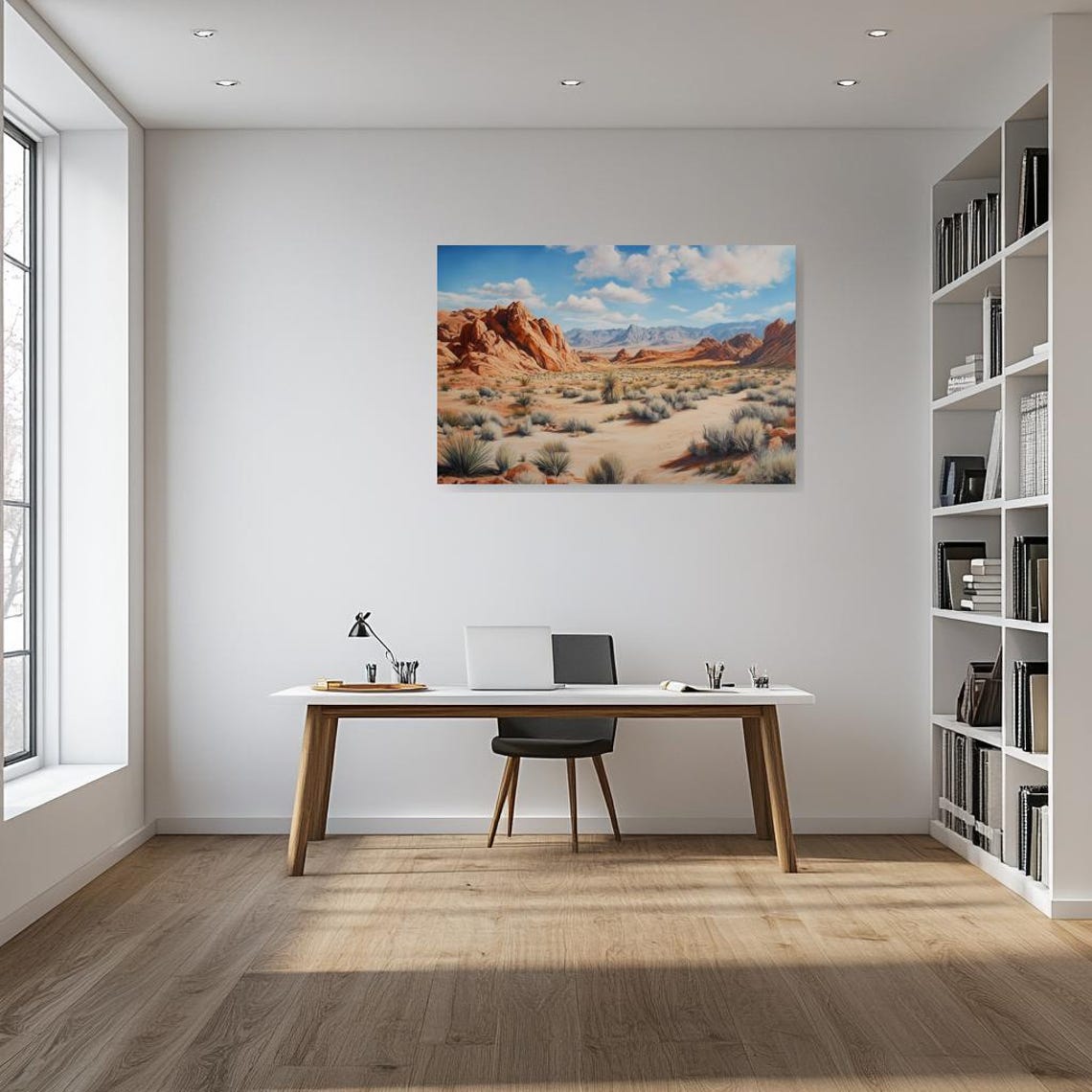 Detailed Red Rock Desert Valley With Blue Sky And Desert Plants Poster - Image 2