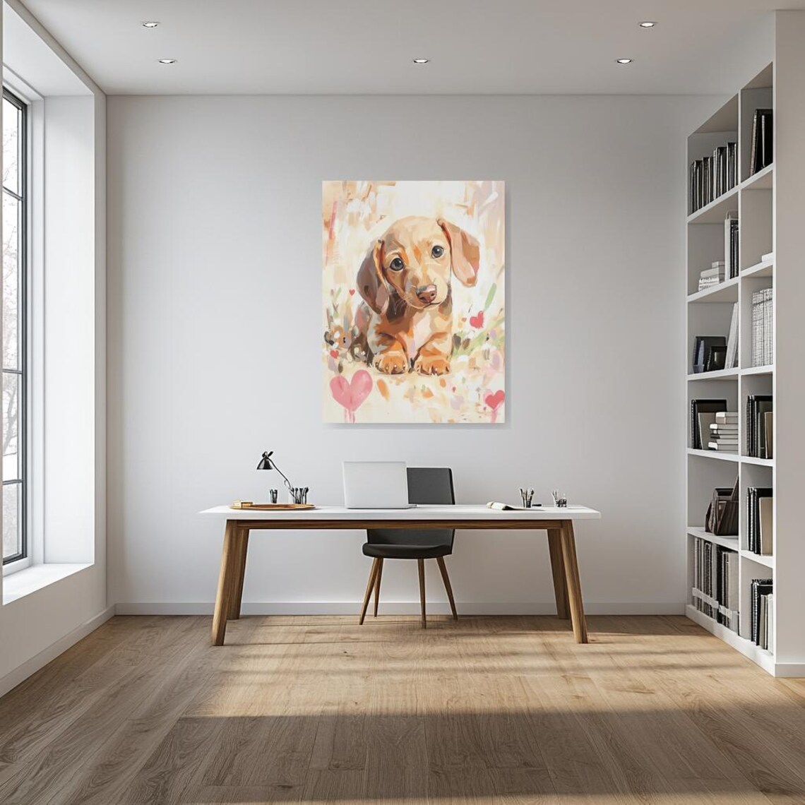 Adorable Dachshund Puppy Portrait with Hearts Painting Poster - Image 3