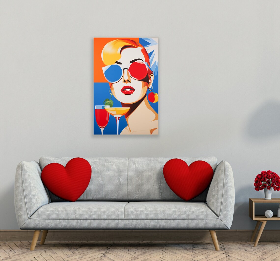 Pop Art Woman With Sunglasses Cocktails Bold Retro Colors Poster - Image 2