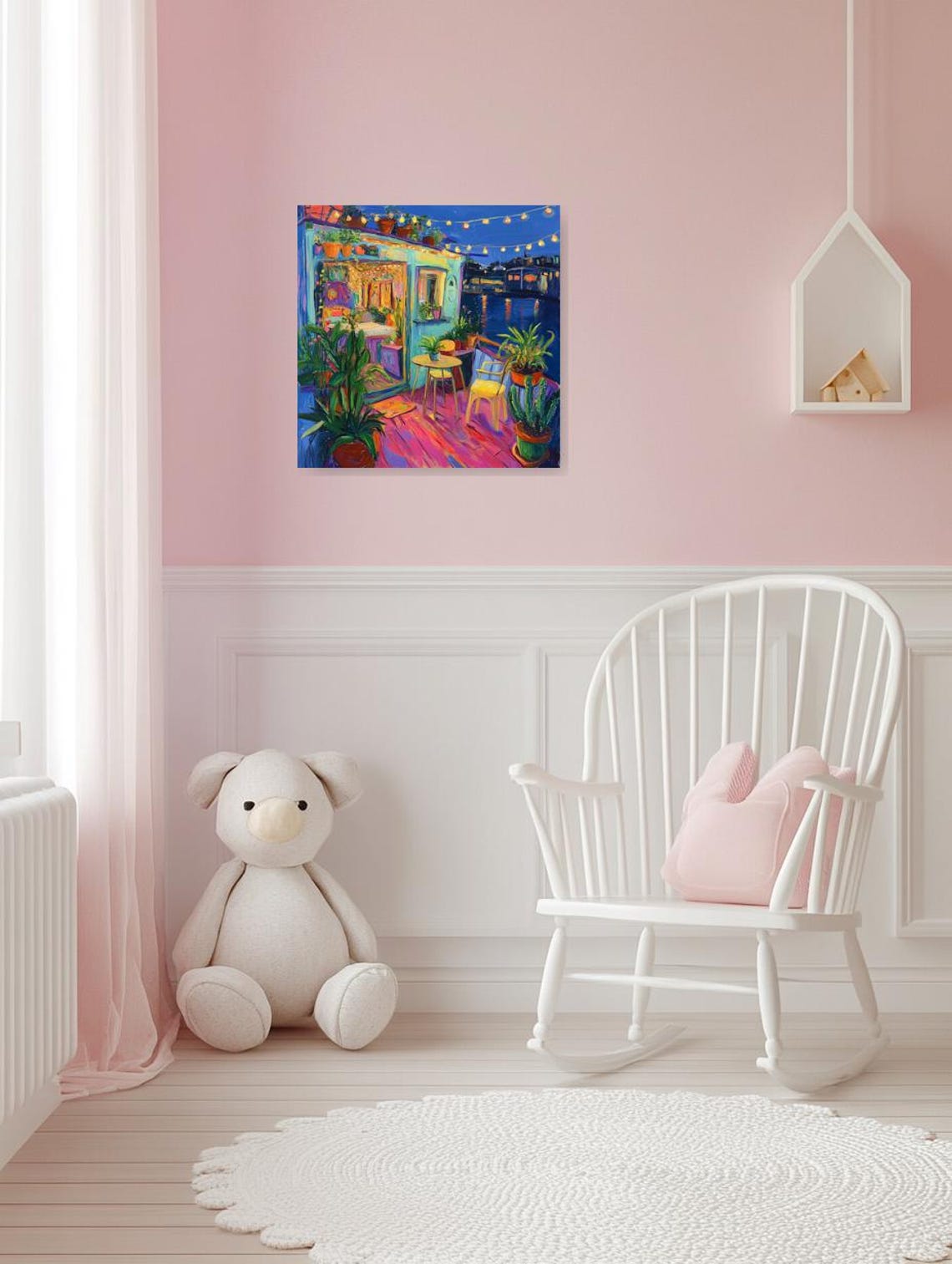 Van Gogh Style Patio Painting at Night with String Lights Poster - Image 3