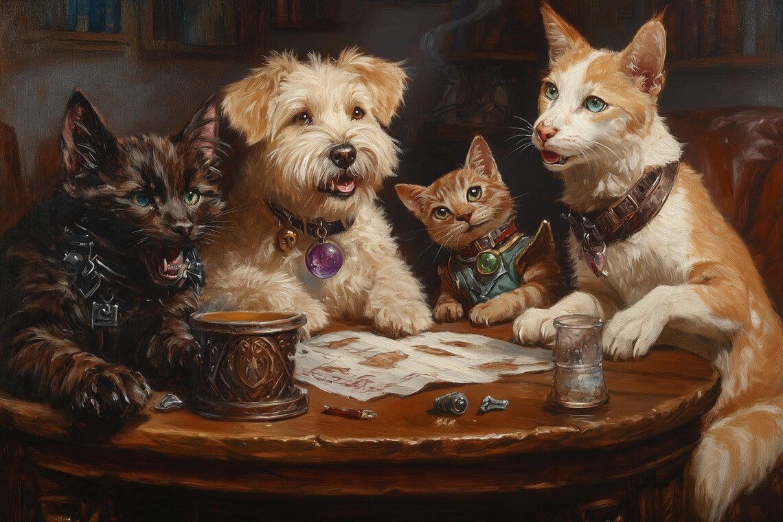 Charming Pet Portrait, Classical Art Cats and Dogs
