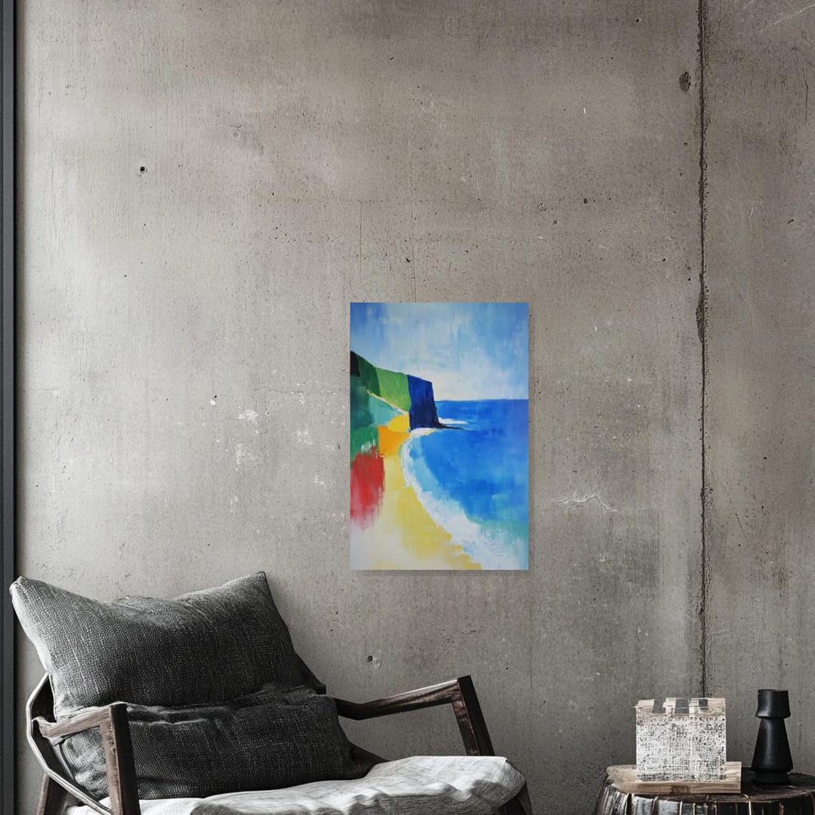 Abstract Blue Cliffs and Yellow Beach Coastal Landscape Poster - Image 3