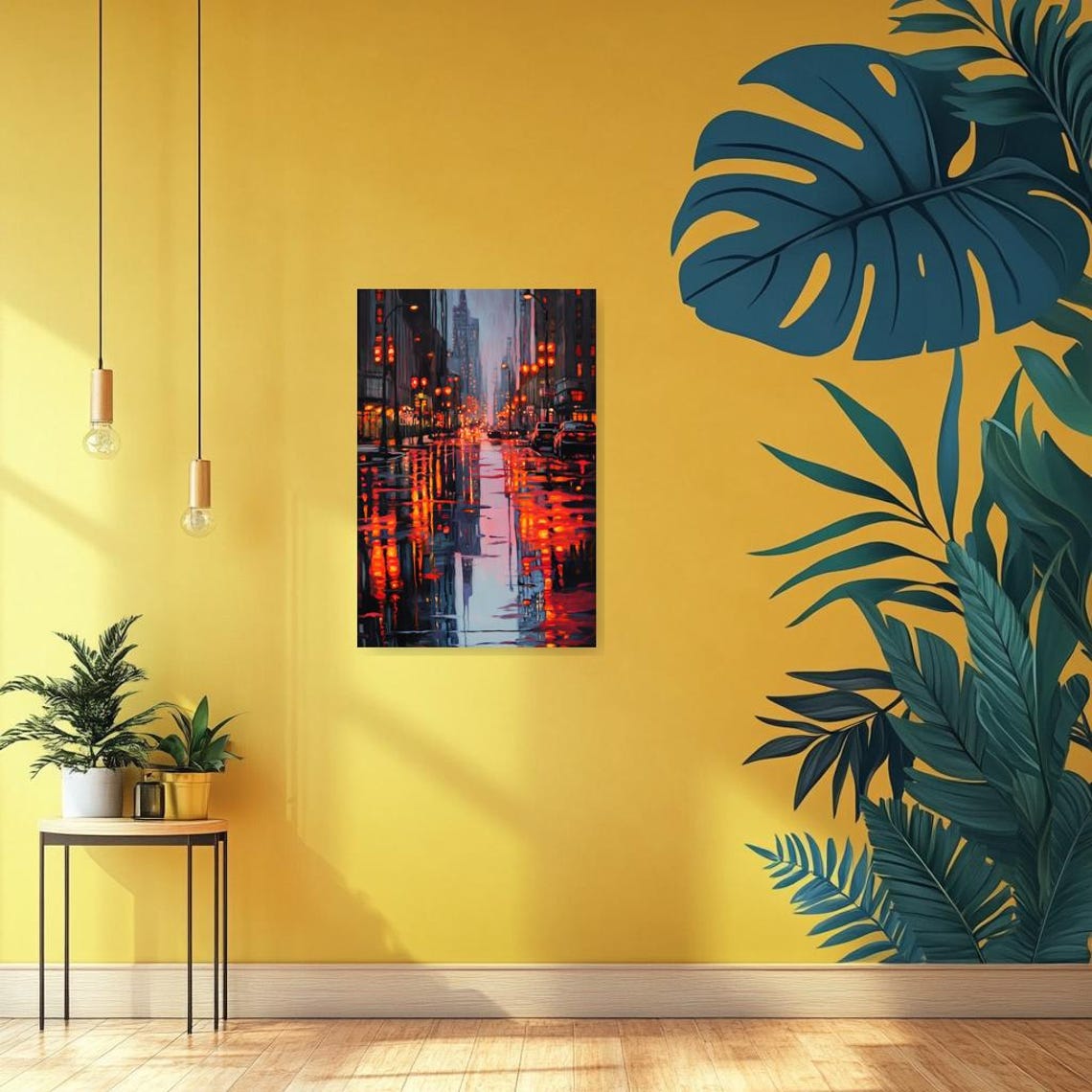 Custom Art Inspired By Edward Hoppers Urban Night Scene With Glowing Reflections And Moody Atmosphere For Home Decor - Image 3