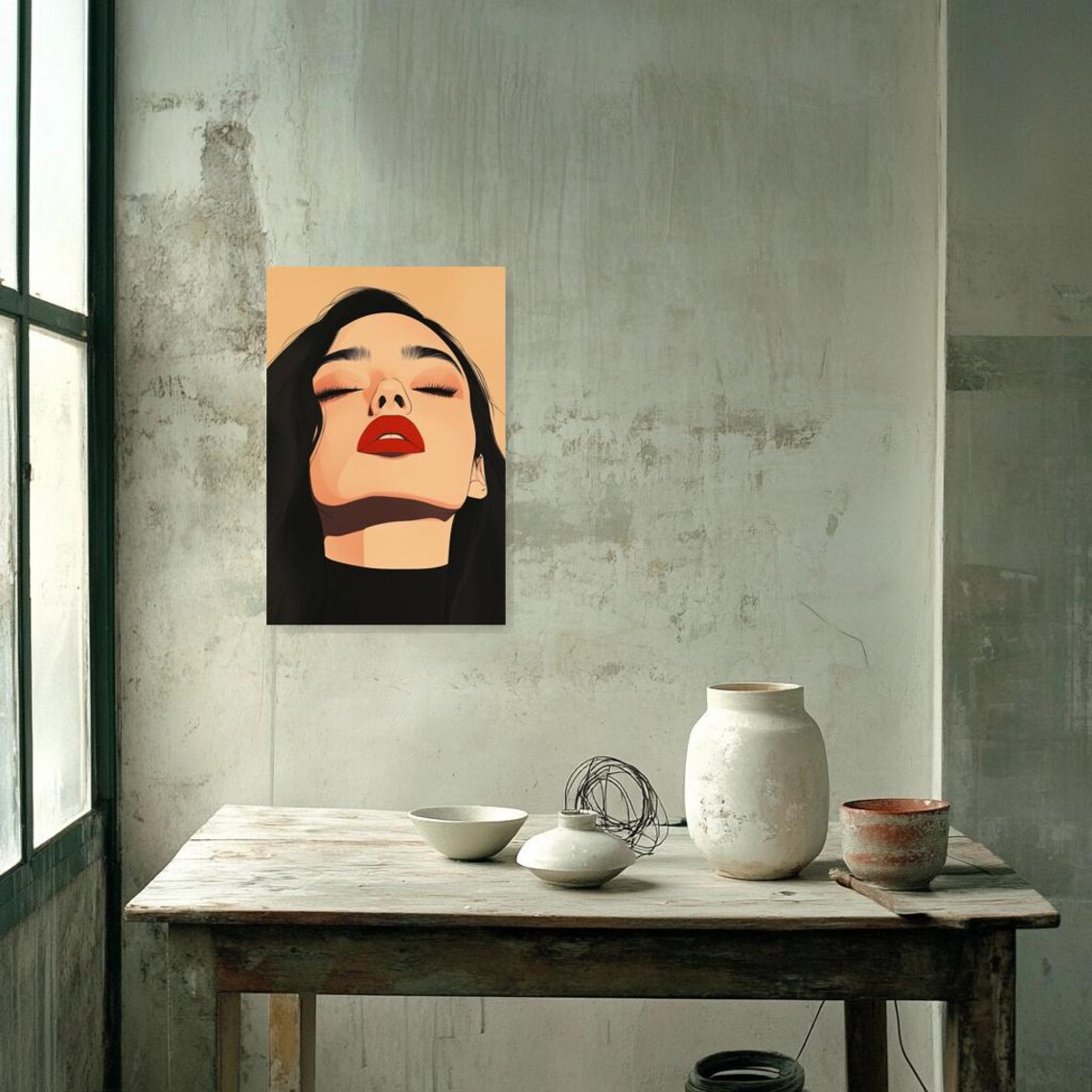 Pop Art Portrait of a Woman with Bold Red Lips Beauty Poster - Image 2