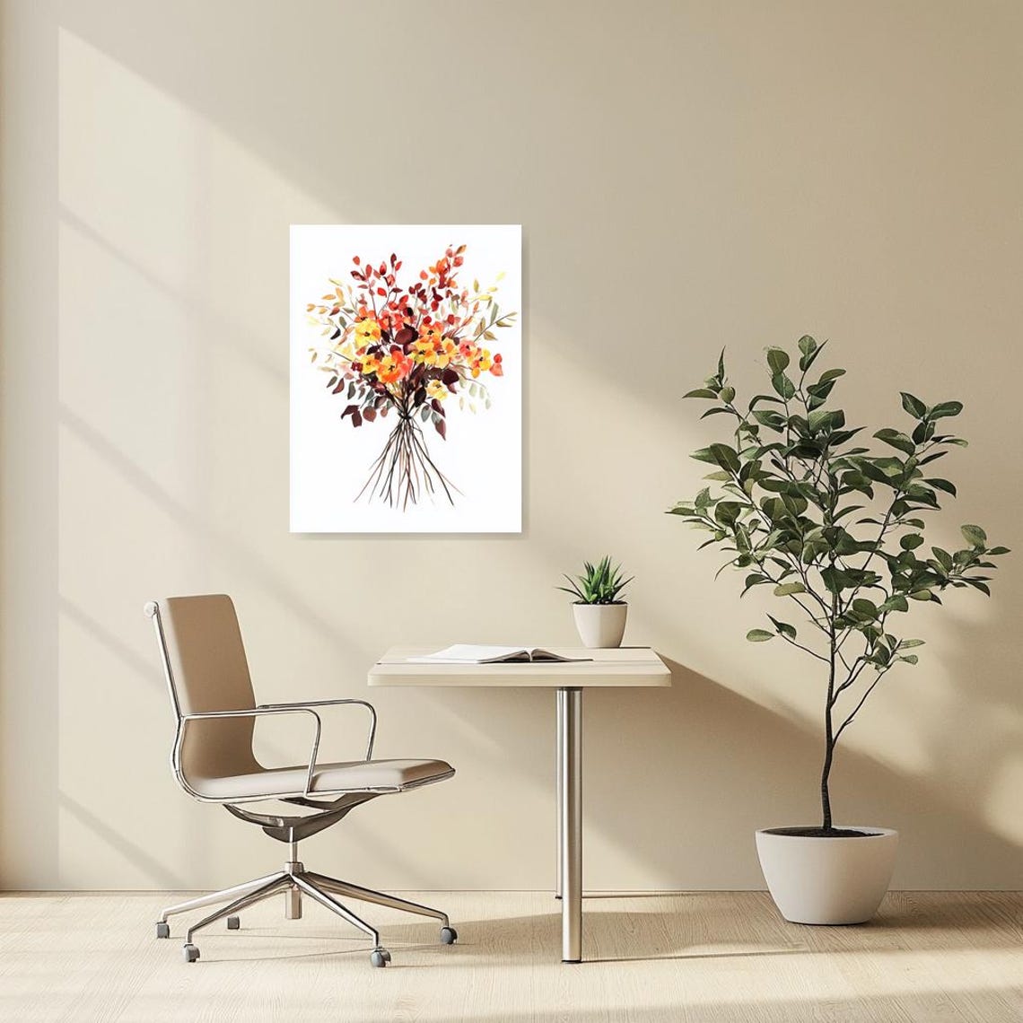 Autumn Flower Bouquet Watercolor in Warm Rustic Tones Poster - Image 2