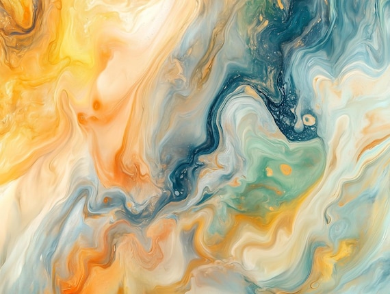 Original Abstract Art Inspired By Turner Colorful Swirls In Blue And Orange Modern Home Decor Print