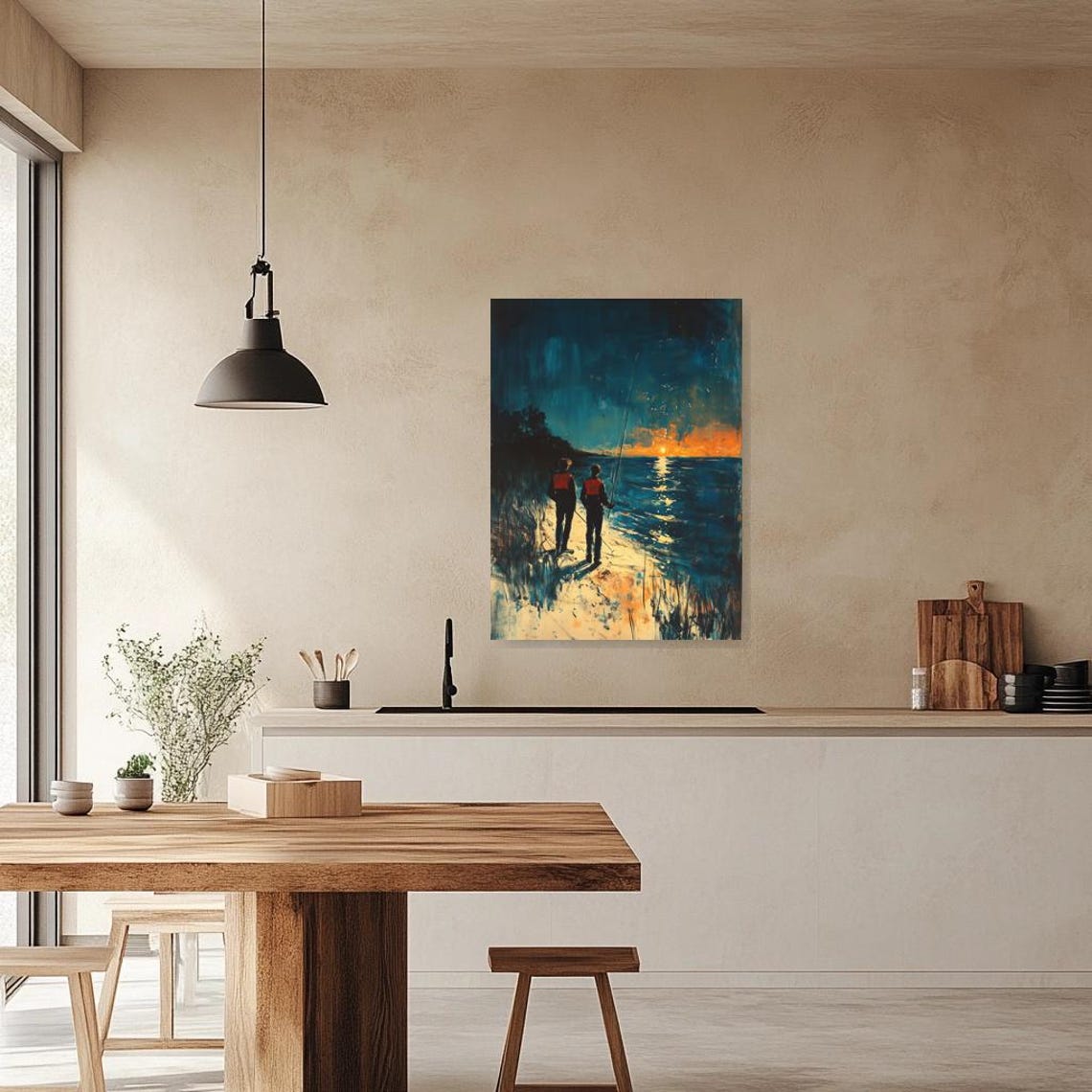 Two Silhouetted Fishermen Casting Lines at Sunset on the Shore Poster - Image 3