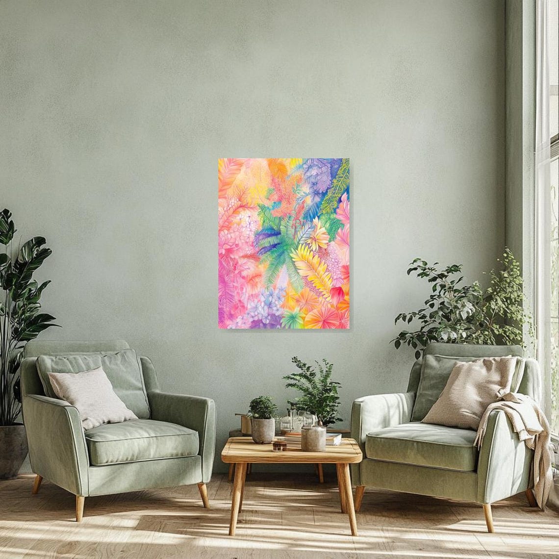 Kaleidoscopic Rainbow Tropical Foliage Jungle Collage Poster - Image 3