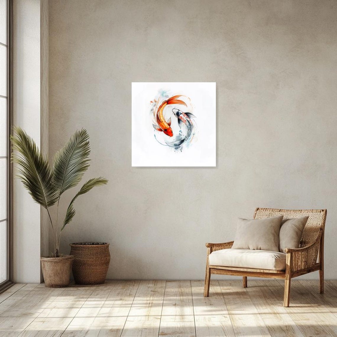 Koi Fish Print Watercolor Art Home Decor Wall Art In The Style Of Japanese Ink Painting With Vibrant Orange And Blue Accents - Image 3