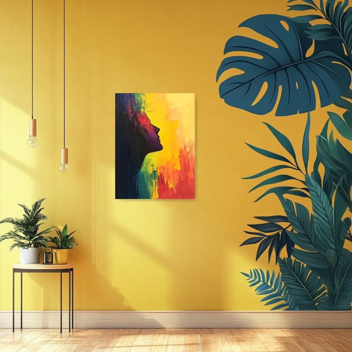 Profile Silhouette Art Inspired By Van Gogh With Bold Color Palette For Home Decor And Wall Art - Image 2