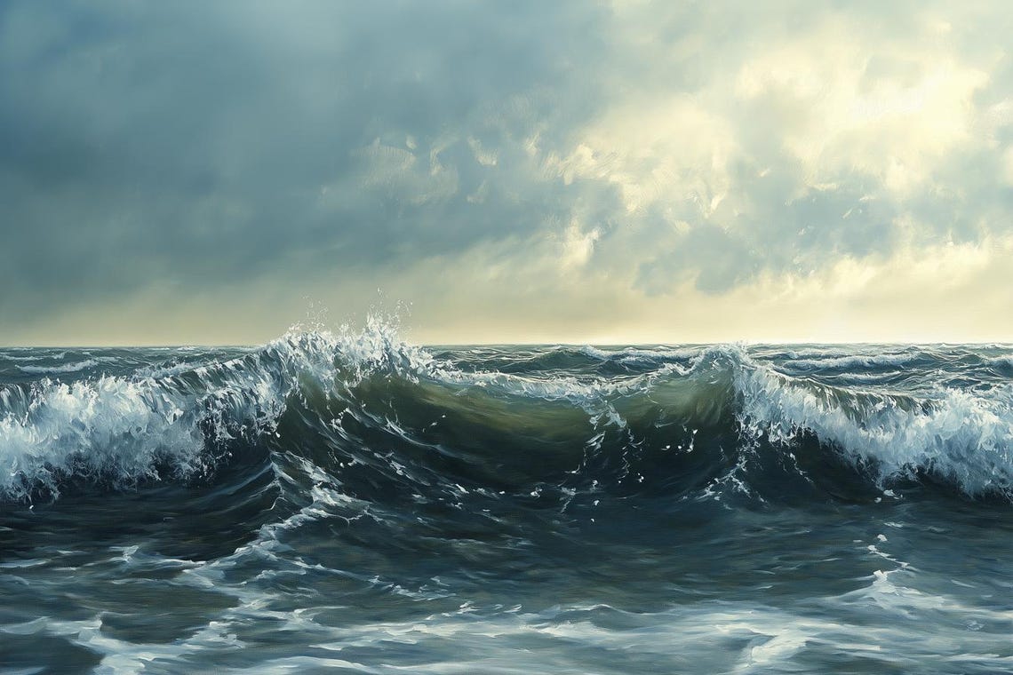 Powerful Ocean Wave Seascape Painting Dramatic Stormy Sea Art Poster