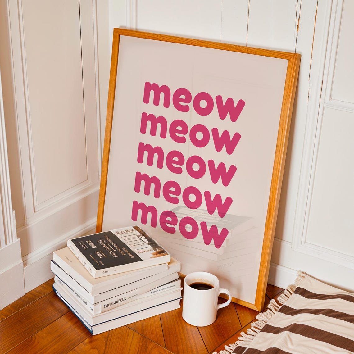 Meow Typography Pink Bold Text Minimal Cat Lover Retro Wall Art Poster - Image 4