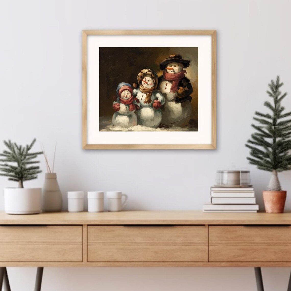 Snowman Family In Warm Winter Light Baroque Holiday Portrait Poster - Image 3