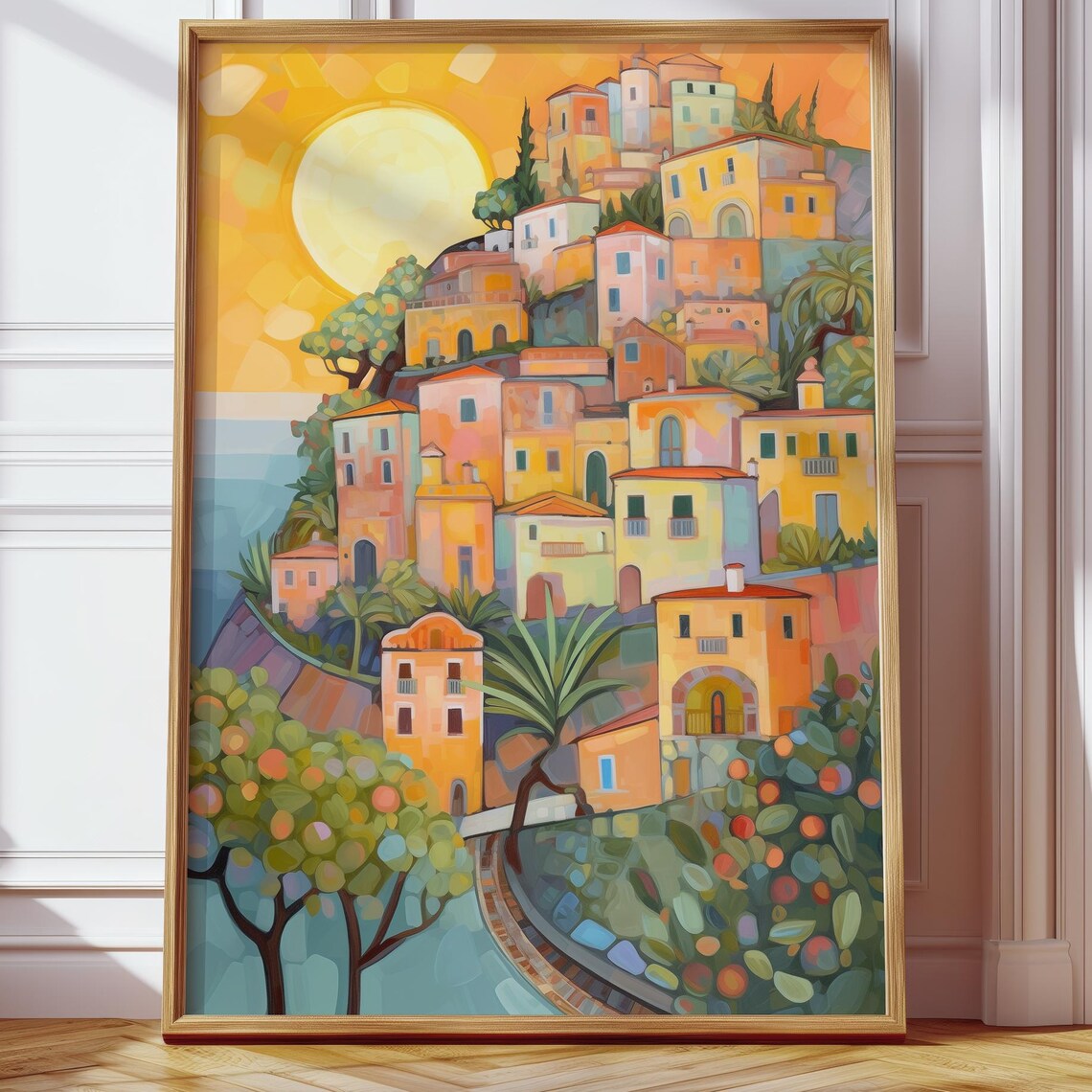 Amalfi Coast Painting Print, Mediterranean Landscape