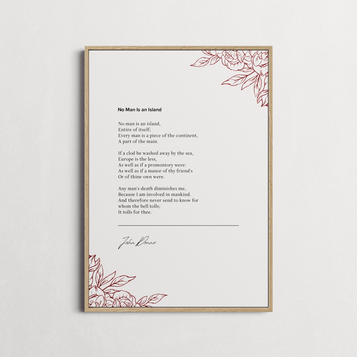 John Donne No Man Is An Island Poem Botanical Black White Quote Poster - Image 3