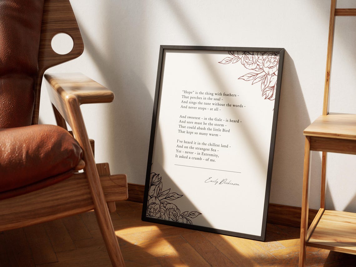 Emily Dickinson Hope Is The Thing With Feathers Botanical Quote Poster - Image 6