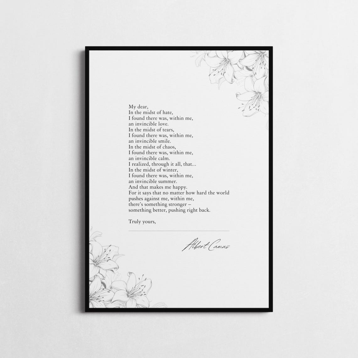 Albert Camus Invincible Summer In The Midst Of Winter Quote Poster - Image 2