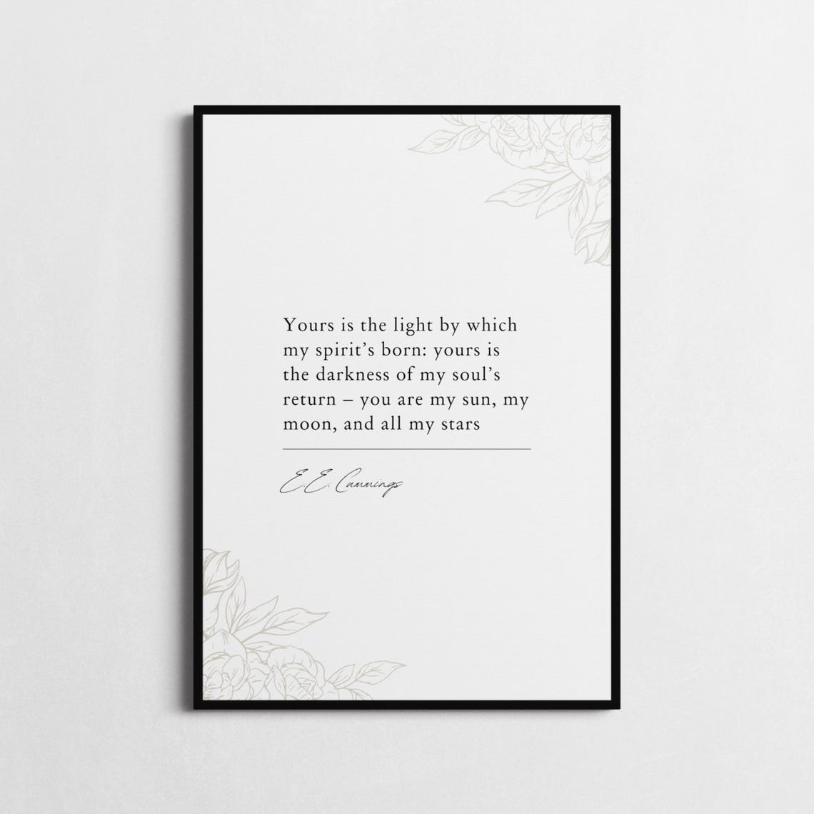 E.E. Cummings You Are My Sun My Moon Minimalist Black Quote Poster - Image 2