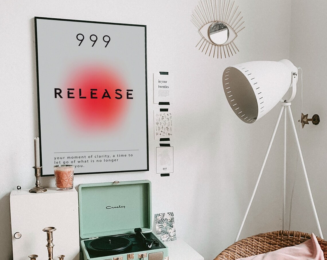 Angel Number 999 Release Minimalist Aura Spiritual Art Poster