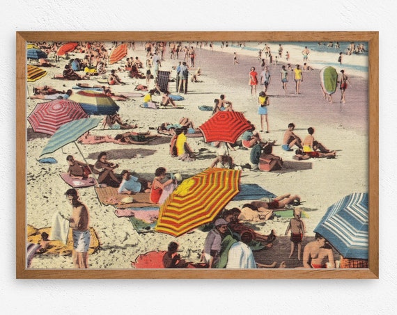 Retro By The Sea Beach Print, Vintage 50s Decor