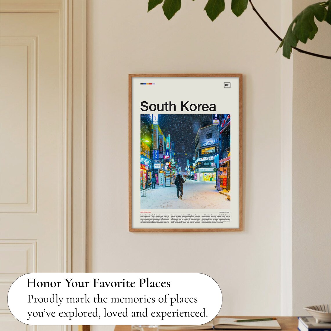 South Korea Snowy Neon Street Winter Night Photography Poster - Image 5
