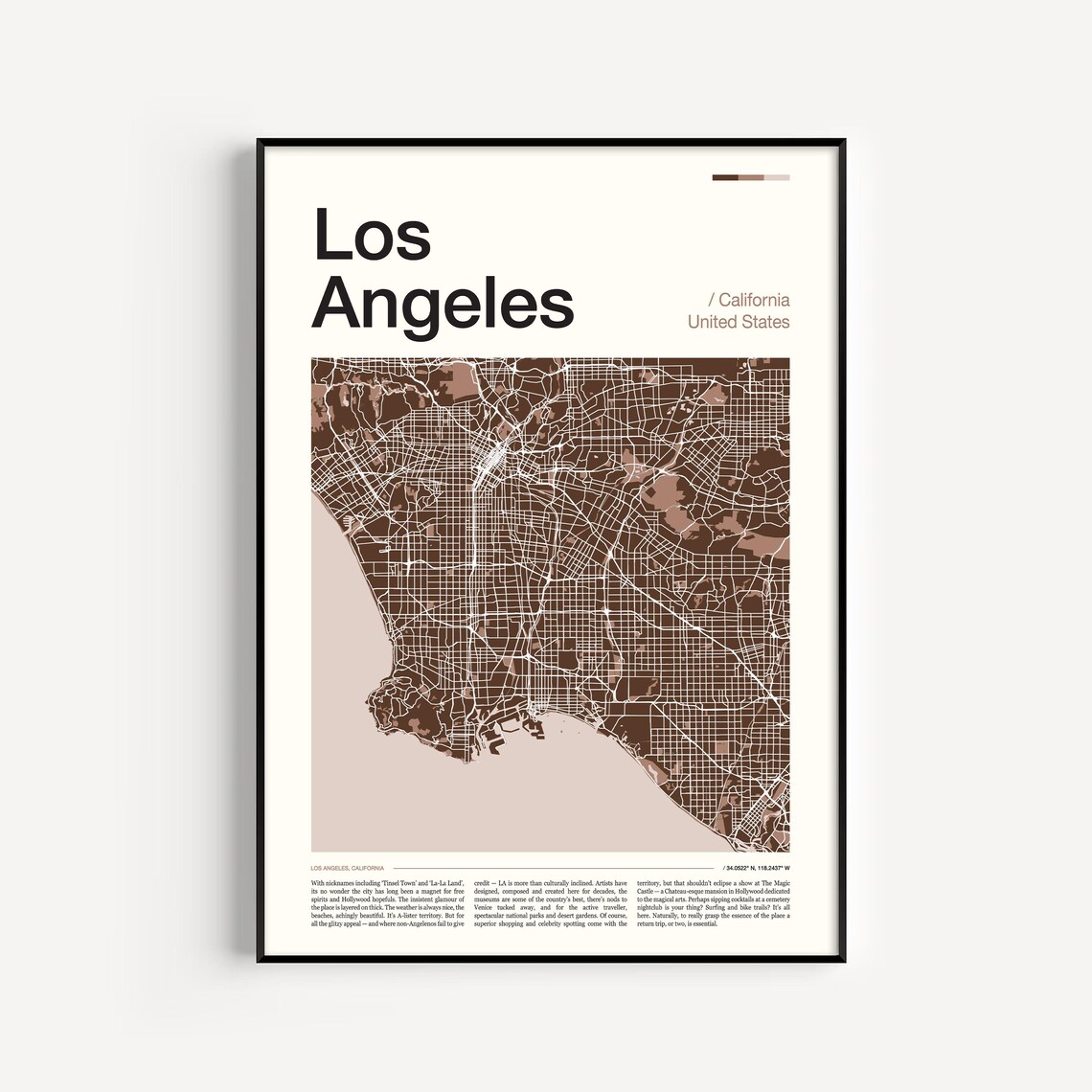 Los Angeles California United States Sepia City Street Map Poster
