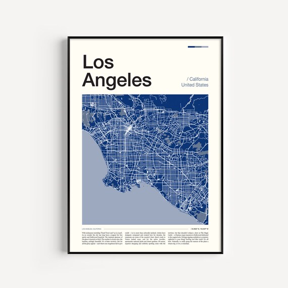 Los Angeles Street Map Navy Blue Modern Minimalist City Poster