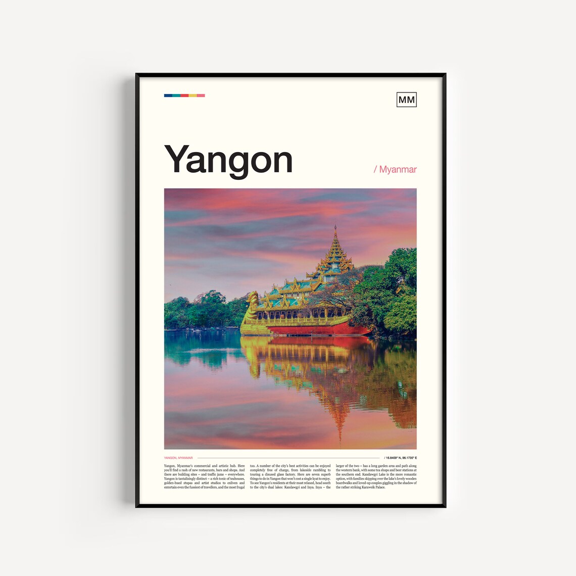 Yangon Karaweik Palace Sunset Lake Myanmar Golden Temple Photo Poster