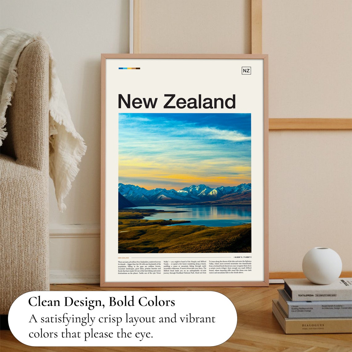 New Zealand Snow Capped Mountains Alpine Lake Sunset Reflection Poster - Image 3