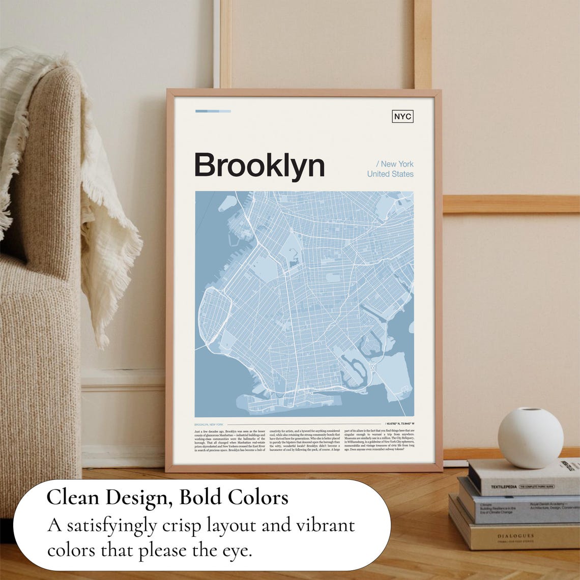 Brooklyn New York United States Soft Light Blue City Map Poster - Image 3