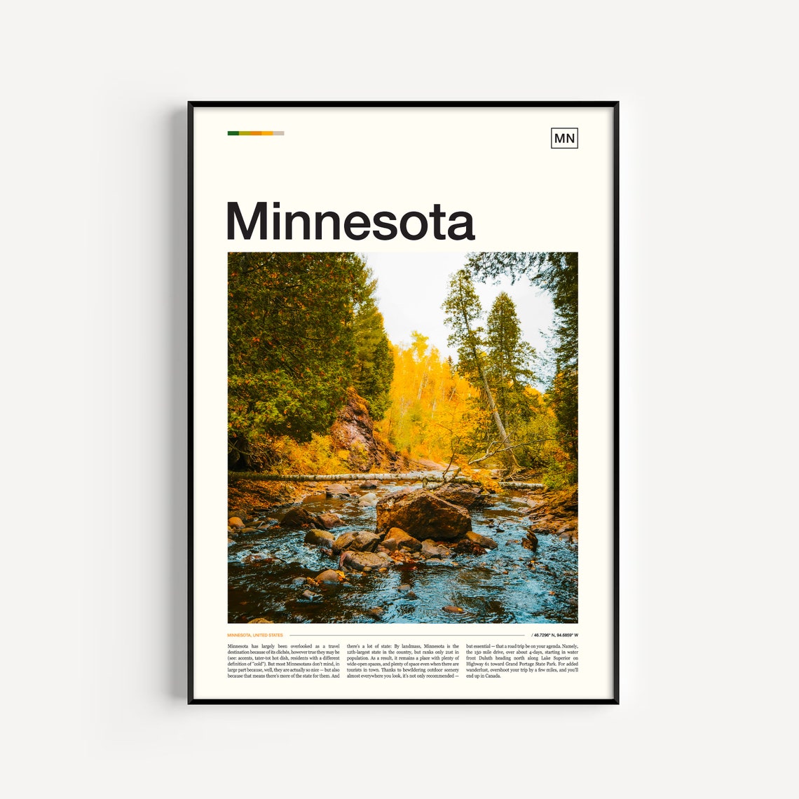 Minnesota United States Autumn Creek Forest Scene Travel Poster