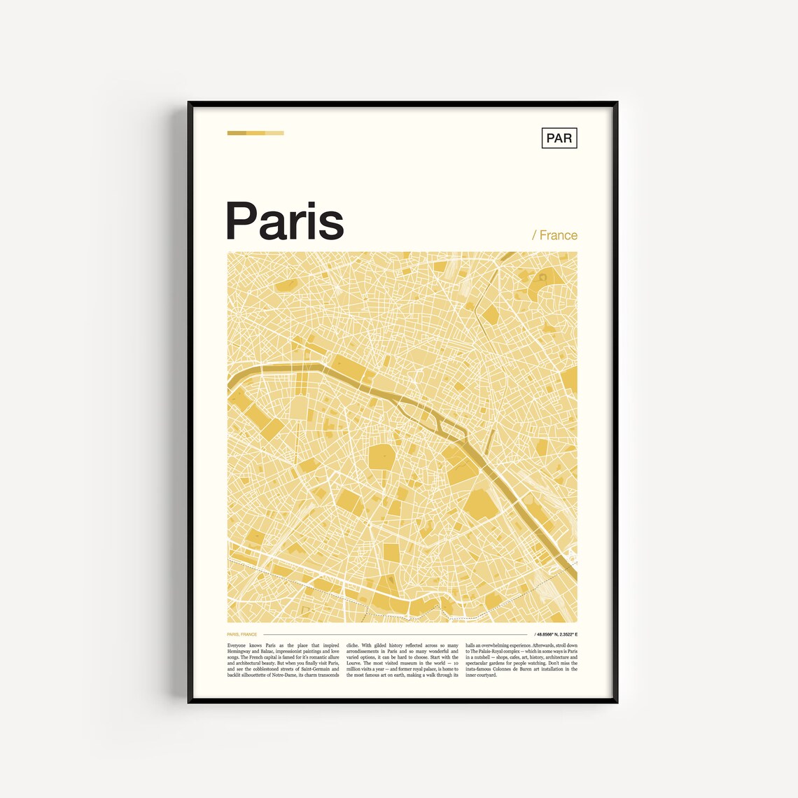 Paris Map Print, Travel Poster for Home Decor