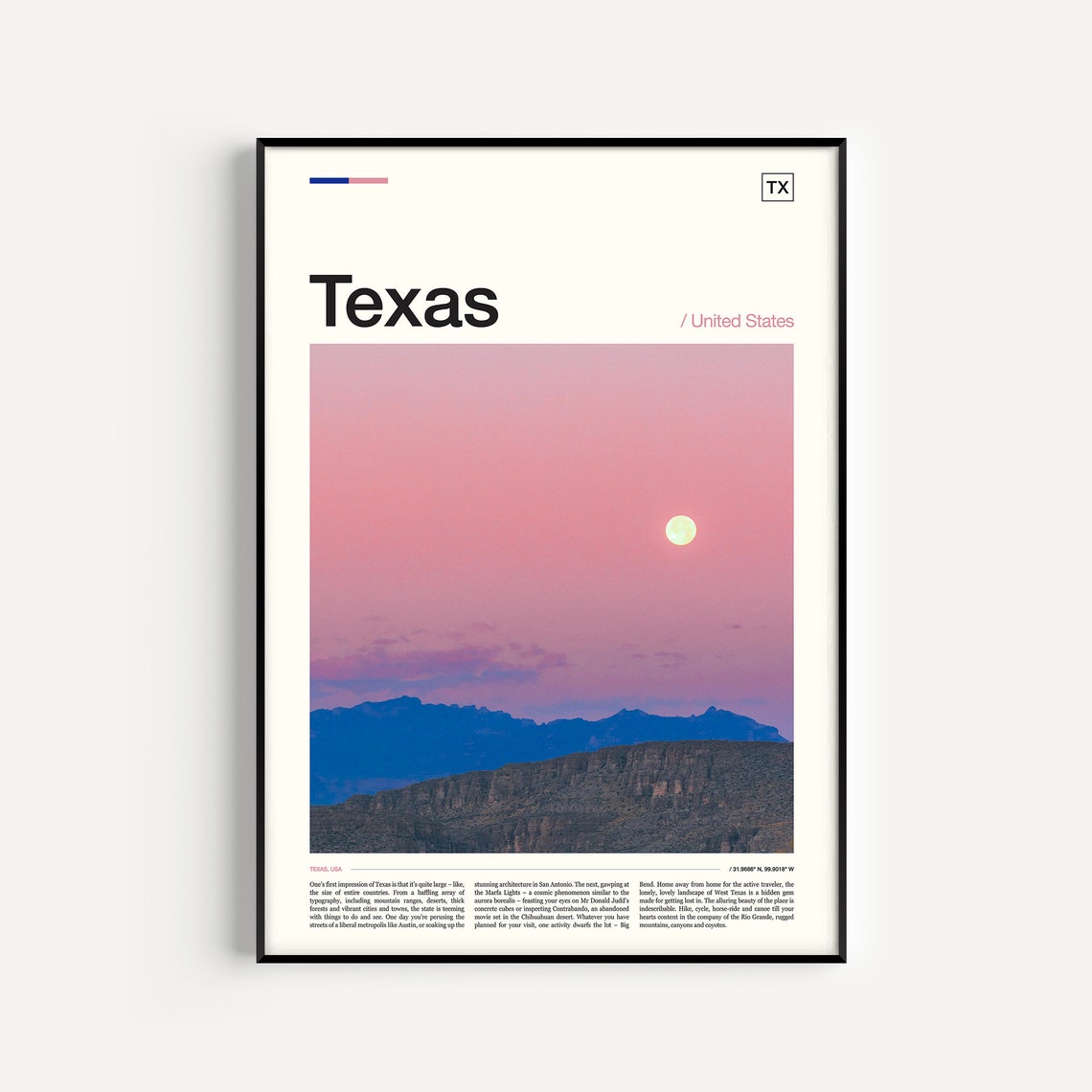 Texas Big Bend Desert Moonrise Pink Sky Rocky Mountains Wall Art