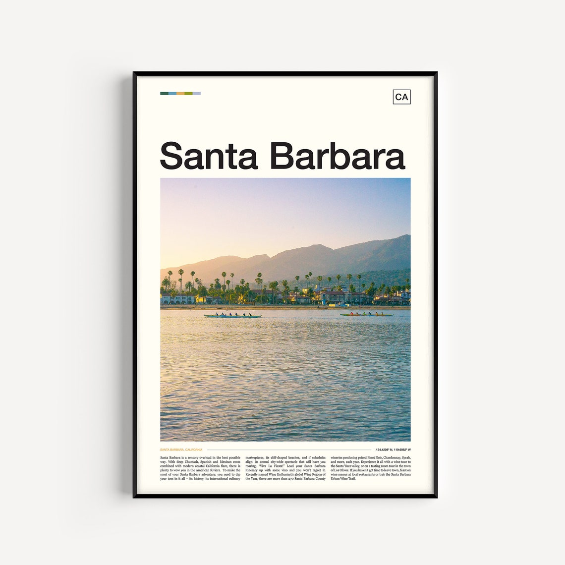 Santa Barbara California Beach Sunset Editorial Travel Poster