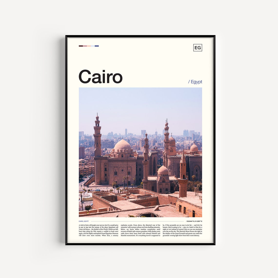 Cairo Egypt Historic Mosque Skyline City Editorial Travel Poster
