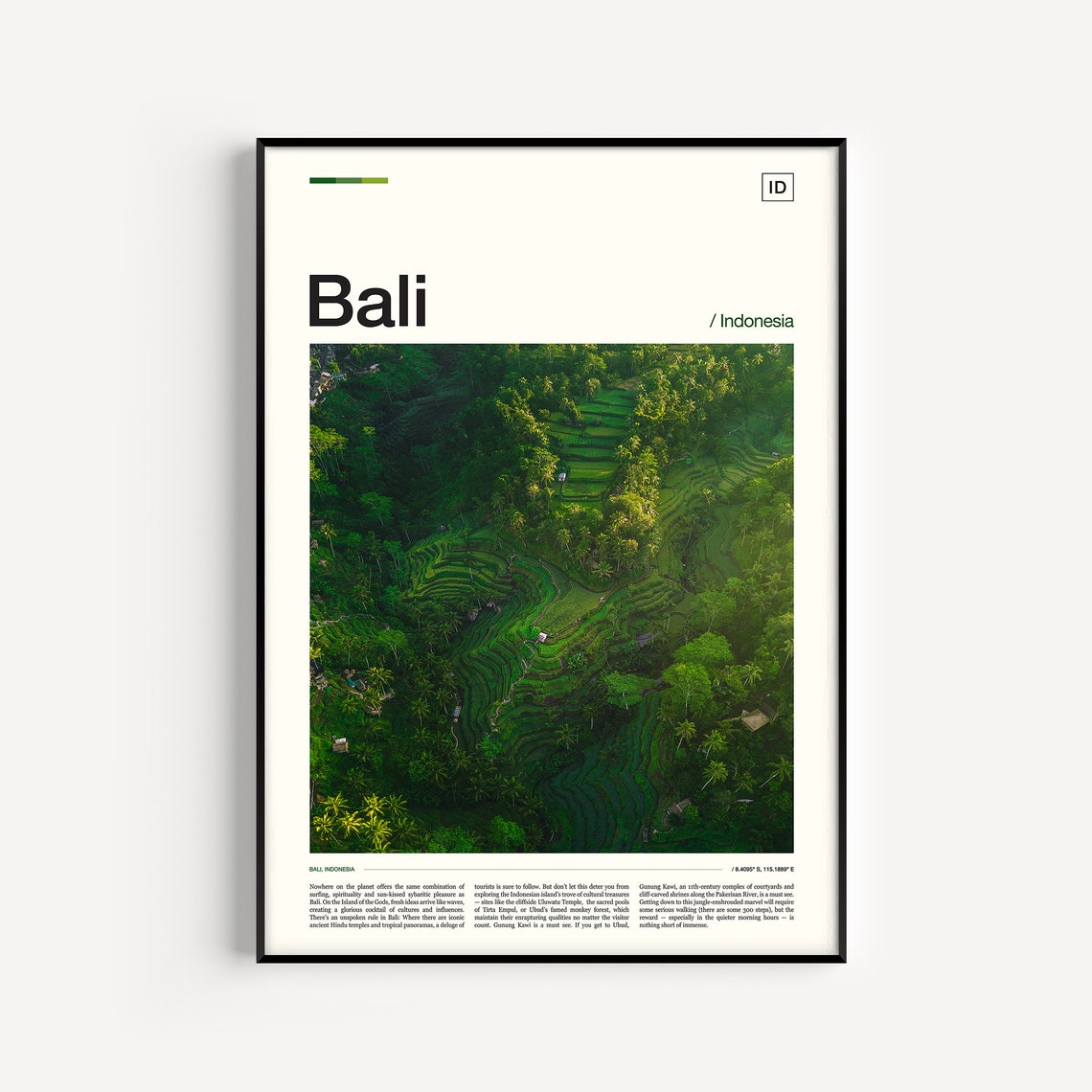 Bali Indonesia Rice Terrace Jungle Aerial Green Landscape Photo Poster