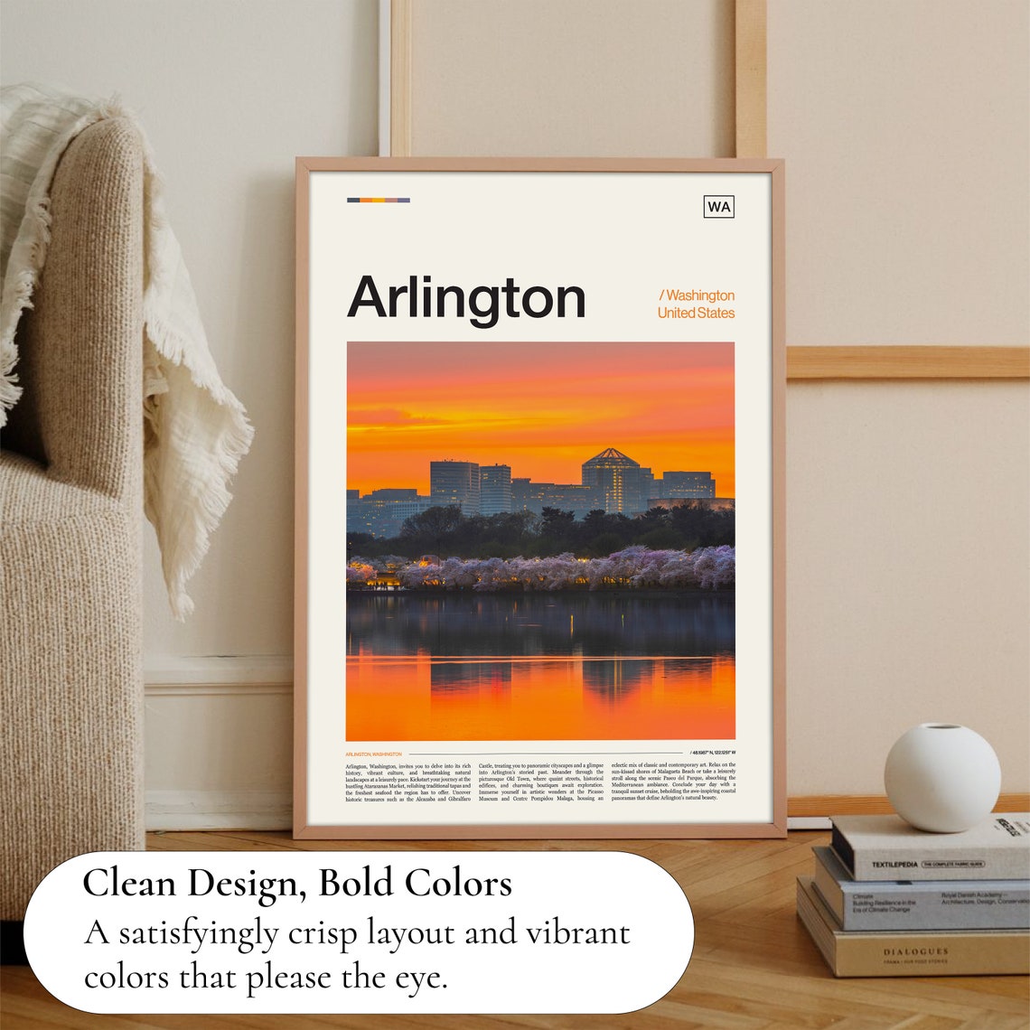 Arlington Washington Sunset Cherry Blossom Skyline Scenic Poster - Image 3