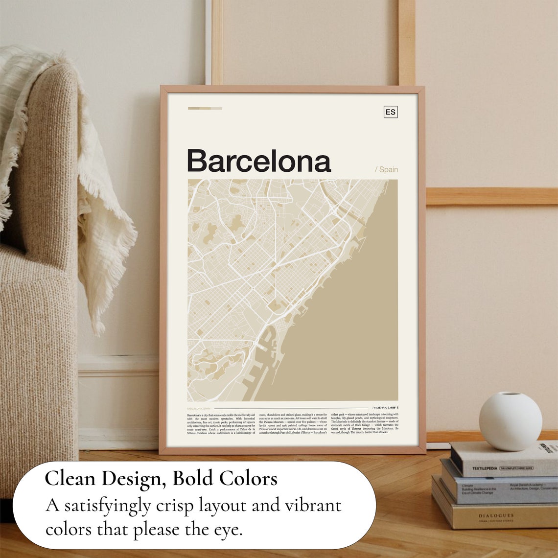 Barcelona Spain Minimalist City Street Map Beige Modern Wall Poster - Image 3