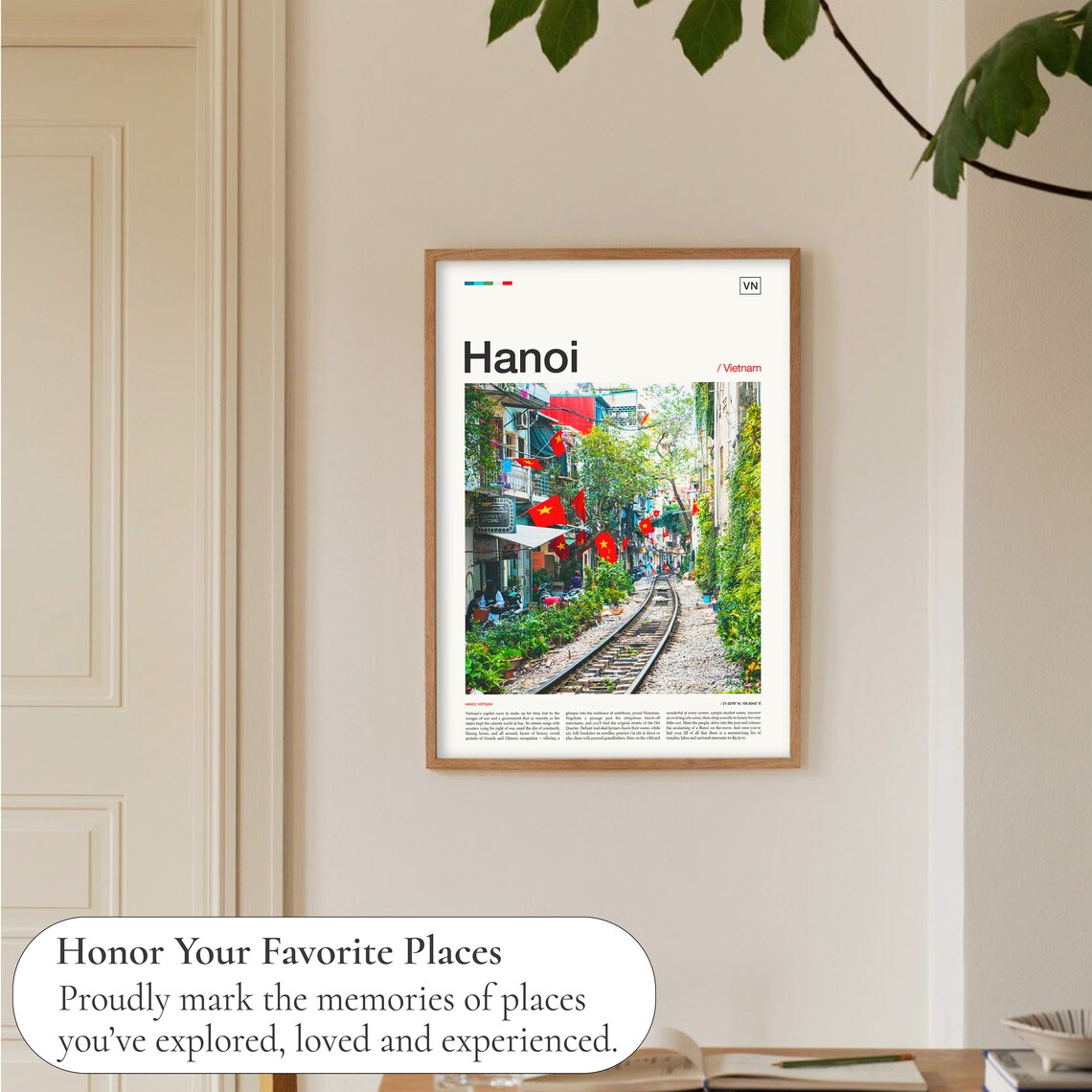 Hanoi Vietnam Train Street Flags City Editorial Travel Poster - Image 5