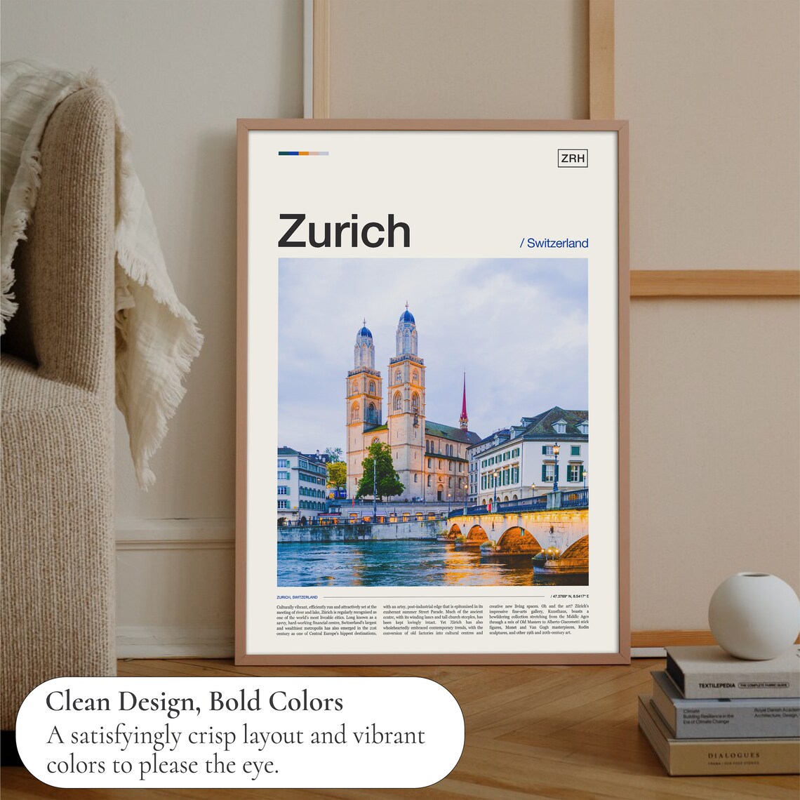 Zurich Switzerland Grossmunster River Old Town Europe Travel Poster - Image 3