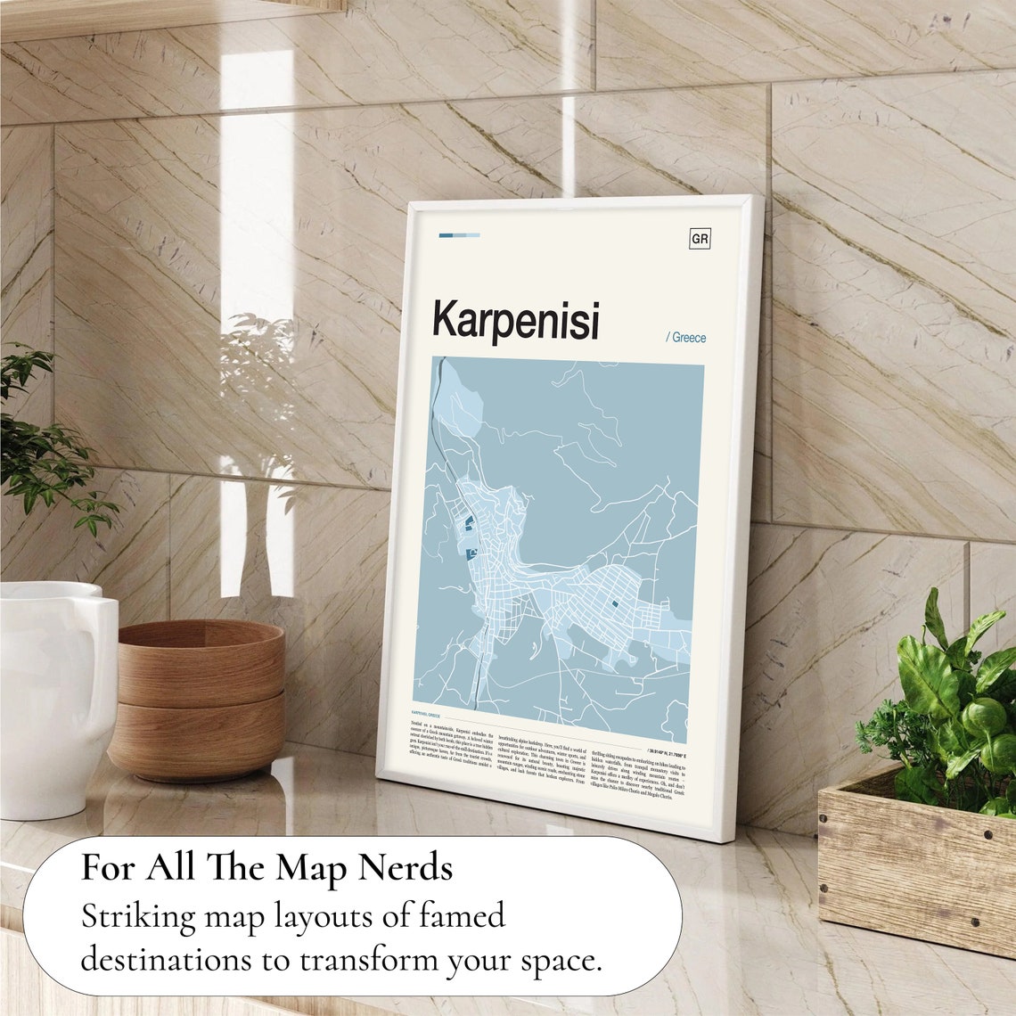 Karpenisi Greece City Street Map Blue Minimalist Travel Art Poster - Image 4