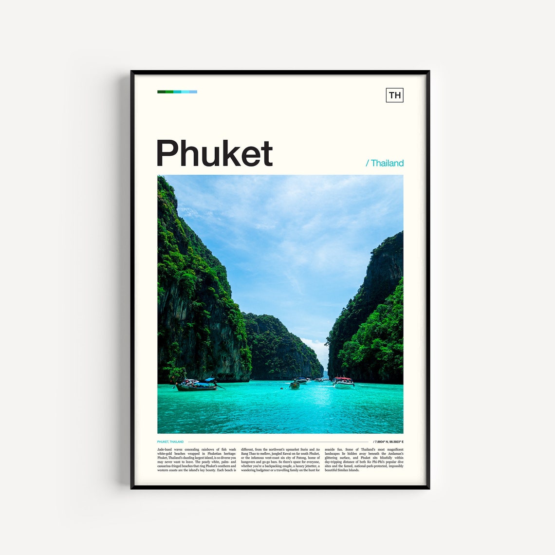 Phuket Thailand Limestone Cliffs Longtail Boats Turquoise Sea Poster