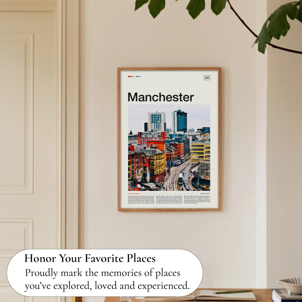 Manchester UK City Skyline With Tram Street View Travel Poster - Image 5