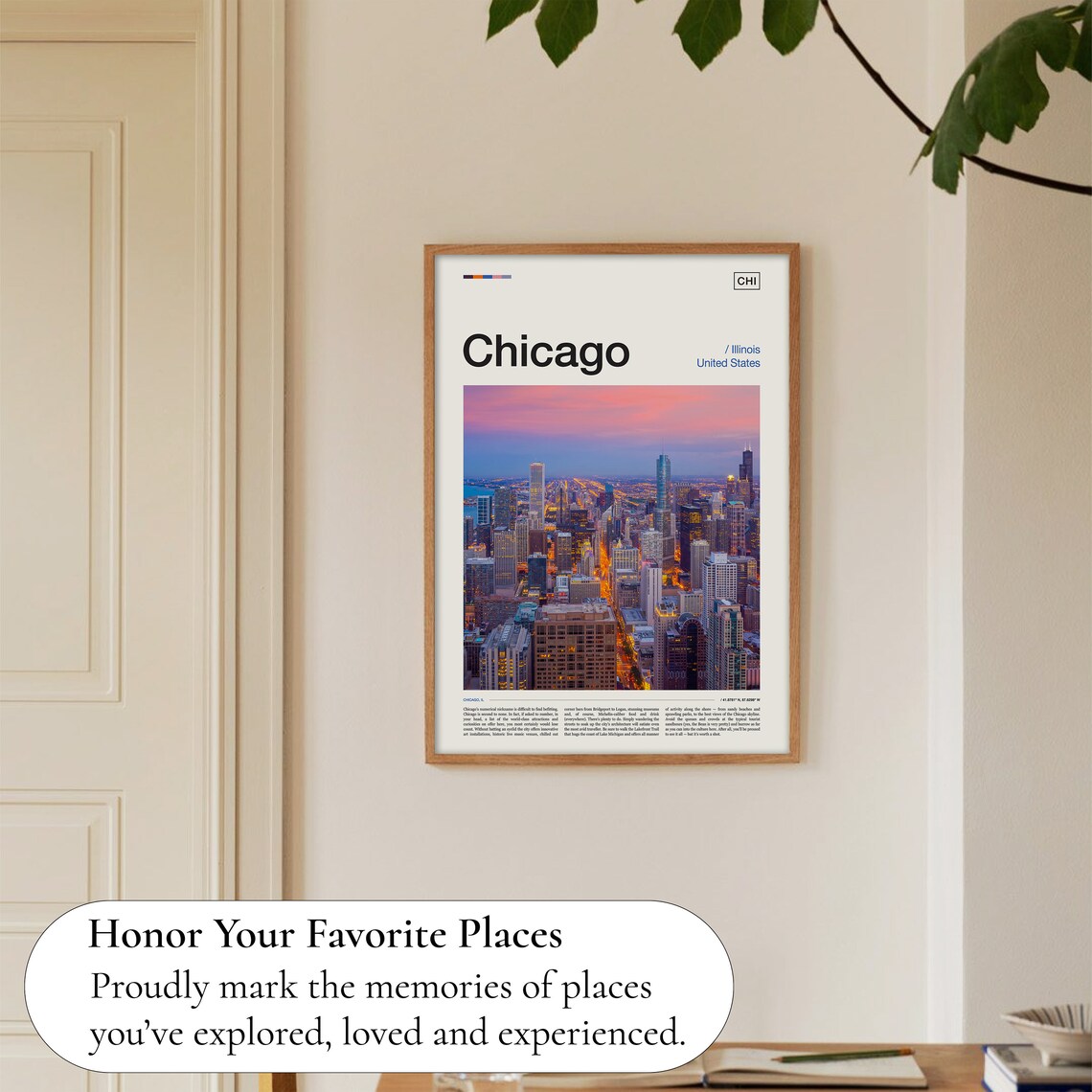 Chicago Skyline Travel Poster, Chicago Illinois - Image 5