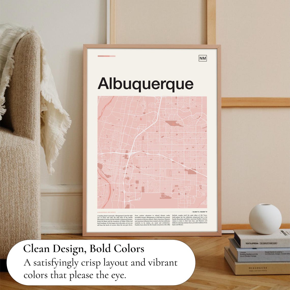 Albuquerque New Mexico Soft Pink City Street Map Travel Poster - Image 3
