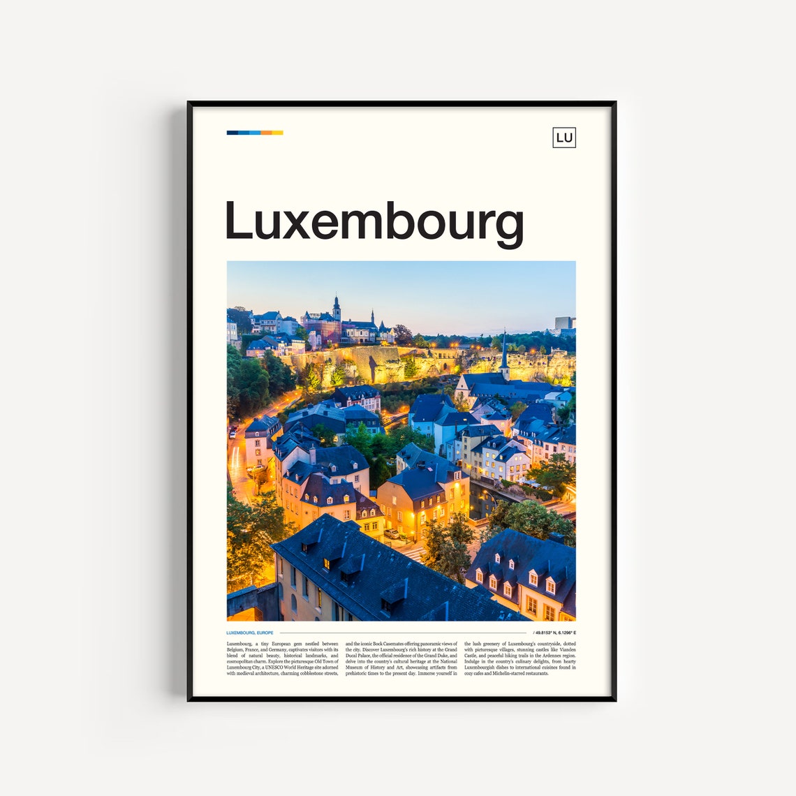 Luxembourg Art Luxembourg Souvenir Luxembourg Print Luxembourg Gift Luxembourg Poster Travel Gift Travel Poster Europe Poster