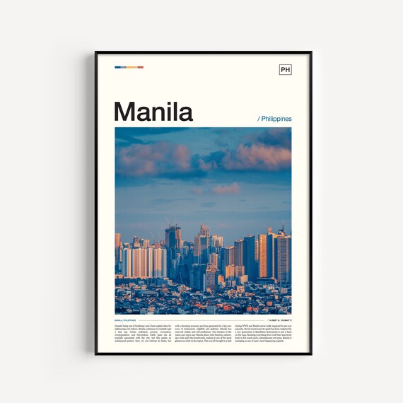 Manila Philippines City Skyline Dusk Urban Skyline Travel Poster